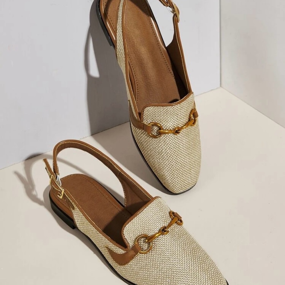 Elegant Cream and Tan Women's Slingback Loafers